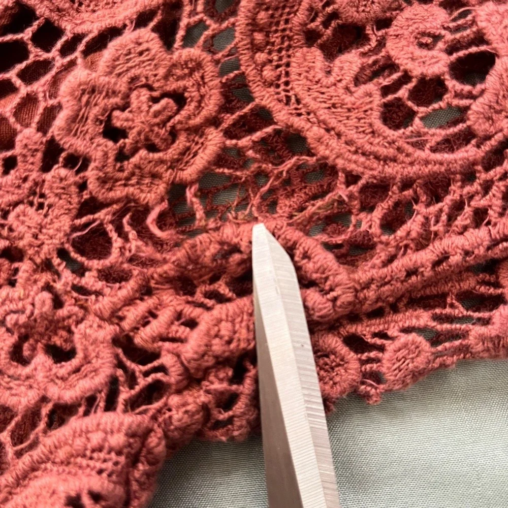 Free People Women Crochet Lace Top XS Rustic Balloon Sleeves Boho Cottage Tie
